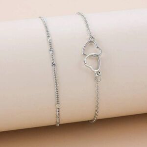 2 pcs Heart Bracelet Set Silver Plated Chain